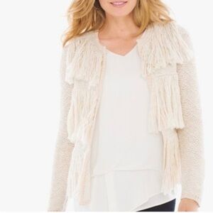 Chico's Cream Fringe Kyleigh Cardigan Sweater size 1 or 8